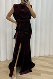 Patcute Celebrities Elegant Solid Slit Asymmetrical O Neck Evening Dress Dresses