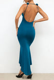 Patcute Sexy Solid Appliques Backless U Neck Trumpet Mermaid Dresses