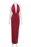 Patcute Sexy Solid Color Backless Ruched Halter Evening Dresses