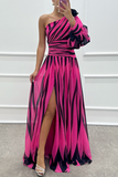 Patcute Sexy Prom Striped Print Slit Irregular Sloping Shoulder Evening Dresses(4 Colors)