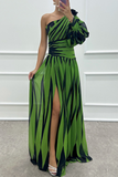 Patcute Sexy Prom Striped Print Slit Irregular Sloping Shoulder Evening Dresses(4 Colors)