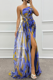 Patcute Sexy Prom Ombre Print Slit Irregular Contrast Sloping Shoulder Evening Dresses(5 Colors)