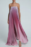 Patcute Sexy Gradient Color Pleated Contrast Strapless Strapless Dresses