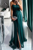 Patcute Sexy Prom Slit Mesh Sloping Shoulder Evening Dresses