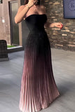 Patcute Sexy Gradient Color Pleated Contrast Strapless Strapless Dresses