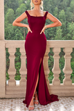 Patcute Sexy Prom Slit Square Neck Evening Dresses