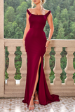 Patcute Sexy Prom Slit Square Neck Evening Dresses