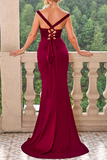 Patcute Sexy Prom Slit Square Neck Evening Dresses