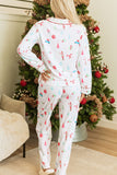 Patcute Christmas Printed Collared Neck Top and Pants Lounge Set