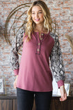 Patcute  Full Size Snakeskin Print Raglan Sleeve Half Button Top