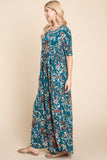 Patcute  Printed Shirred Maxi Dress