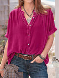 Patcute Ruched Round Neck Short Sleeve Shirt