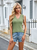 Patcute Ribbed Solid Color V-Neck Tank