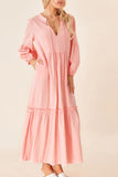 Patcute Frill Tiered Tie Neck Long Sleeve Dress