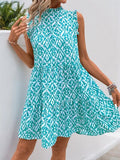 Patcute  Printed Frill Sleeveless Mini Dress