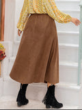 Patcute Plus Size Embroidered Pocketed High Waist Skirt