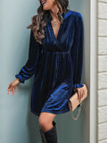 Patcute Ruched Surplice Long Sleeve Mini Dress