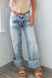 Patcute Washed Wide Leg Jeans with Pockets