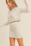 Patcute  Houndstooth Cropped Knit Cardigan and Mini Skirt Set