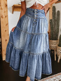 Patcute Tiered Button-Fly Denim Skirt