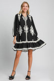 Patcute Umgee Border Print Button Down Ruffled Hem Dress