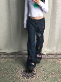 Patcute Y2k Graphic Cargo Jeans Women Harajuku Grunge Low Waist Denim Trouser Vintage High Street Aesthetic Japanese 2000s Jeans