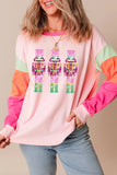 Patcute Sequin Nutcracker Round Neck Long Sleeve Top