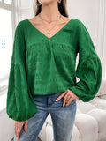 Patcute Plus Size Texture V-Neck Long Sleeve Top