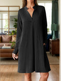 Patcute Notched Long Sleeve Mini Dress with Pockets