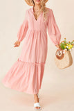 Patcute Frill Tiered Tie Neck Long Sleeve Dress