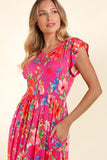 Patcute Haptics Floral Ruffled Round Neck Cap Sleeve Dress