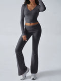 Patcute  Ruched Long Sleeve Top and Pants Set