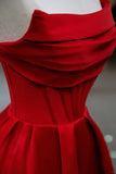 Patcute 2024 Red A-line Satin Scoop Long Prom Dress Party Dress, Red Satin Evening Dress