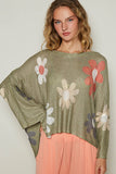 Patcute Flower Dropped Shoulder Long Sleeve Knit Top