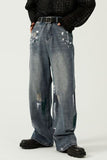 Patcute Washed Distressed Wide-Leg Jeans