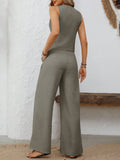 Patcute V-Neck Button Down Vest and Wide Leg Pants Set