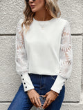 Patcute Round Neck Lace Long Sleeve Top