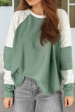 Patcute Color Block Round Neck Raglan Sleeve Top