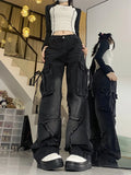 Patcute Vintage Y2k Women Black Baggy Cargo Jeans with Star Gothic Harajuku 90s Aesthetic Denim Trousers Kpop 2000s Jean Pants