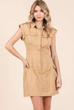 Patcute Cargo Pocket Half Button Mini Dress