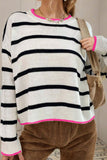 Patcute Striped Round Neck Drop Shoulder Sweater