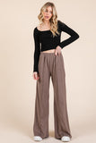 Patcute  Elastic Waist Wide Leg Pants with Pockets