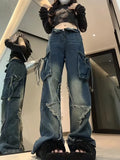 Patcute Vintage Y2k Women Black Baggy Cargo Jeans with Star Gothic Harajuku 90s Aesthetic Denim Trousers Kpop 2000s Jean Pants