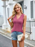 Patcute Ribbed Solid Color V-Neck Tank