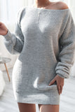 Patcute Boat Neck Long Sleeve Mini Sweater Dress