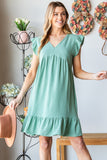 Patcute  Full Size Short Sleeve V Neck Ruffled Hem Dress