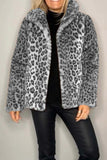 Patcute Full Size Leopard Furry Collared Neck Long Sleeve Coat