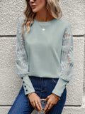 Patcute Round Neck Lace Long Sleeve Top