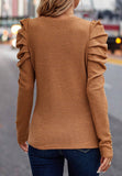 Patcute Decorative Button Round Neck Puff Sleeve Blouse