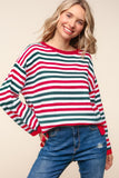 Patcute Haptics Full Size Striped Contrast Side Slit Knit Top